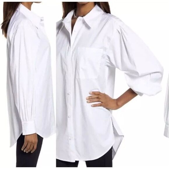 Open Edit Women White Organic Cotton Poplin Oversize Button Down Blouse Small - Picture 2 of 13